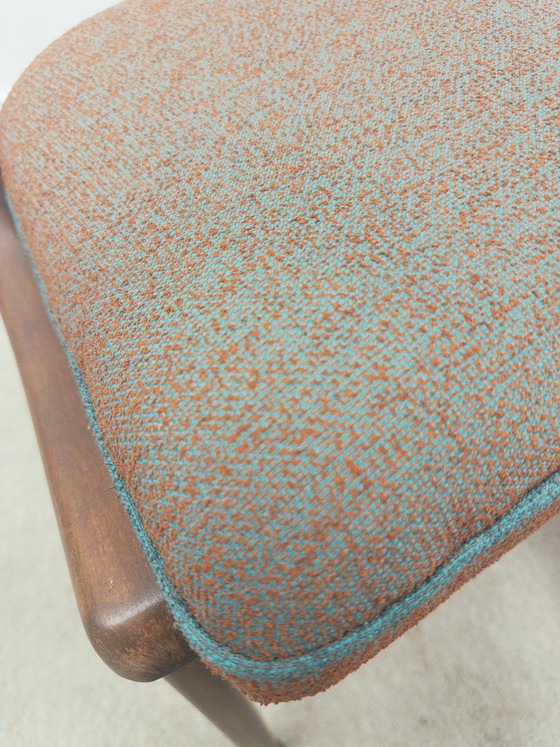 Mid century eetkamerstoelen, Hout, Textiel, Turquoise (foto 9 van 9)