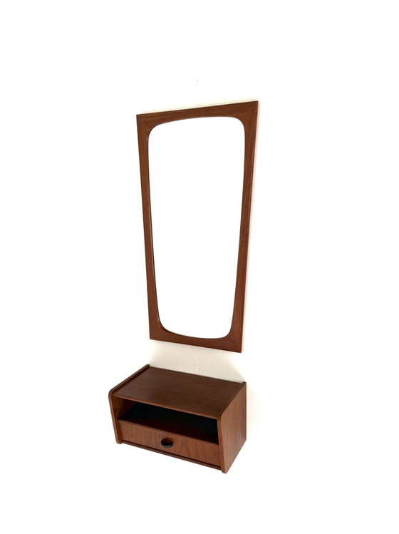 Image 1 of Vintage Danish teak mirror + hallway cabinet, CFC Silkeborg ‘60