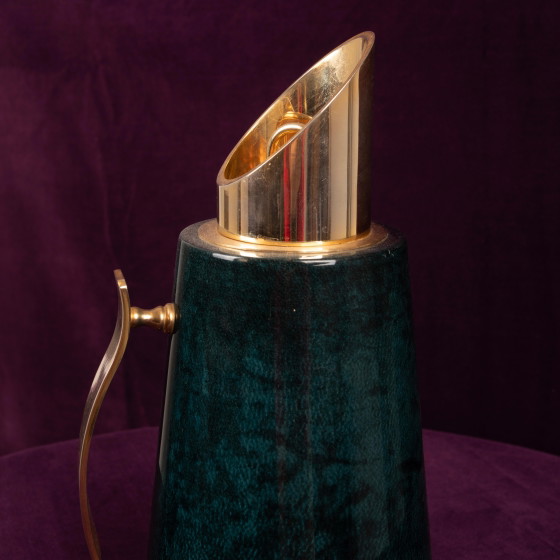 Aldo Tura Mod. 1278D Gedecoreerde Blauwe Geitenleren Perkament Thermoskan Italië 1950 – Decoratieve objecten (photo 16 of 18)