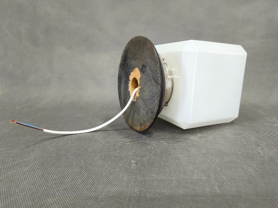 Image 1 of Pair Art Deco Nickel Wall Lights with Milky Glass, 1930s