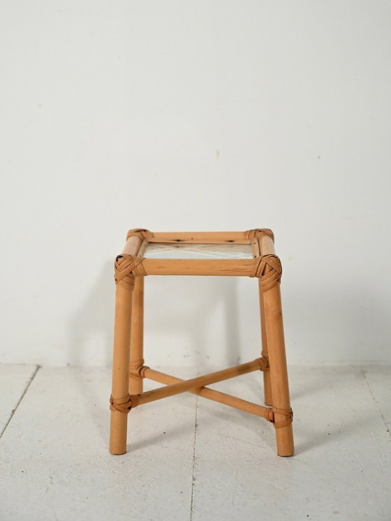 Image 1 of Bamboo Plant Stand with Frosted Glass