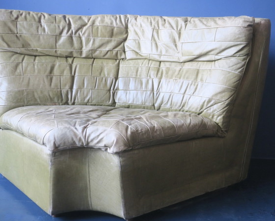 Image 1 of Poltrona angolare grande in pelle verde oliva patchwork di Laauser, anni '70