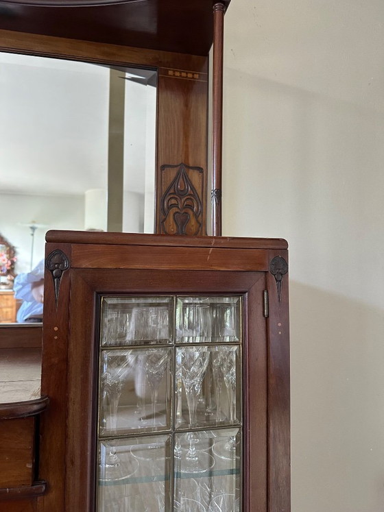 Antieke Art Nouveau Pronkkast/Vitrinekast Met Spiegel – Vitrinekasten, Glass, Wood (photo 14 of 42)