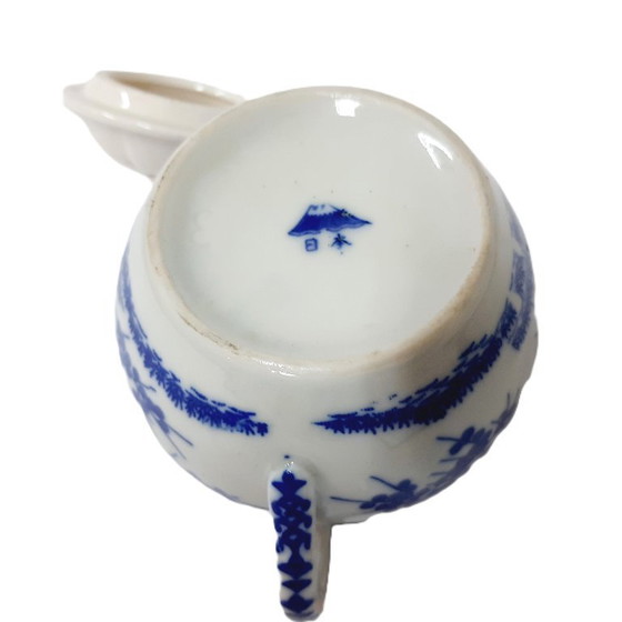 Image 1 of Sucrier vintage en porcelaine japonaise blanche et bleue