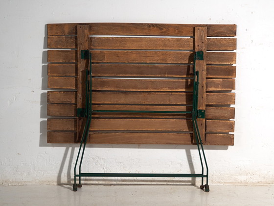 Vintage Folding Garden Table in Wood and Iron, Central Europe, circa 1950, Green, Rustic (photo 9 of 10)