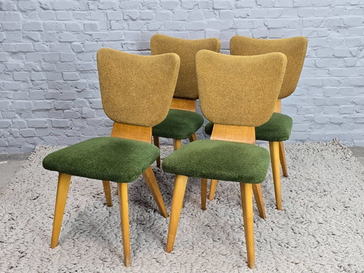 Sillas de comedor de contrachapado holandés de diseño de mediados de siglo, atribuidas a Cor Alons, juego de 4, década de 1960