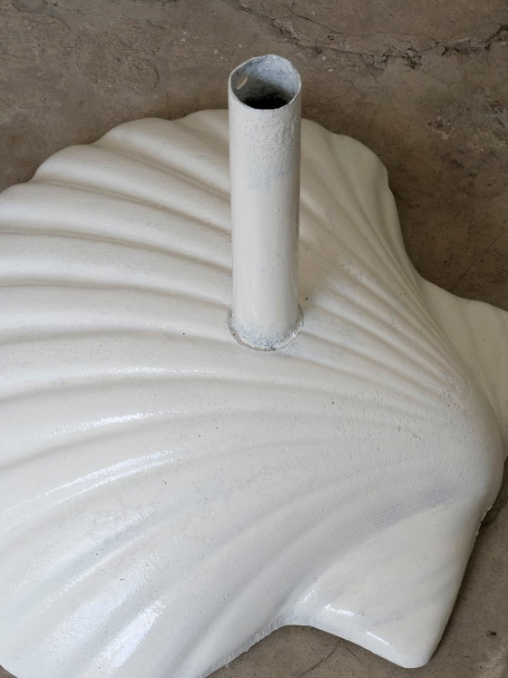 Image 1 of vintage garden parasol with cast iron base and seashell design by Fermob