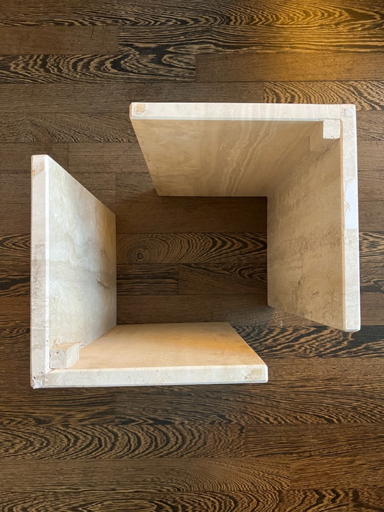 Vintage side tables | Italian travertin, Bijzettafels, Travertine, Crème (foto 8 van 8)