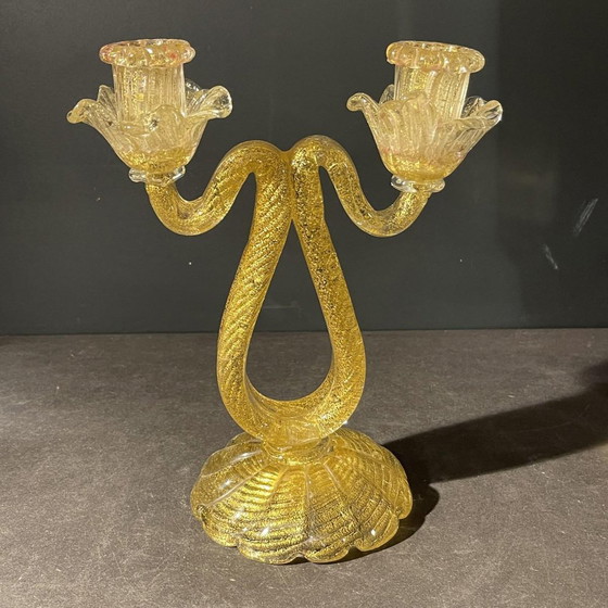 Murano Candleholder in Golden Glitter Glass by Ercole Barovier & Toso, 1950s – Candle holders (photo 10 of 17)