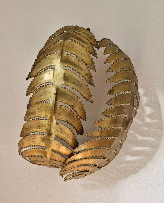 2x Original Maison Jansen Palm Leaves / Wall Object (1970s) – Christian Techoueyres – Wall decoration, Brass (photo 2 of 8)