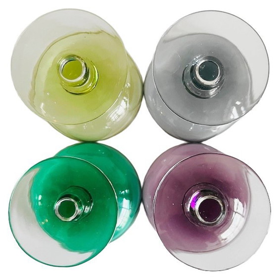 Image 1 of Vintage mid-century Kristalunie Carnaval gekleurde likeurglazen Max Verboeket cocktailglazen 1950's