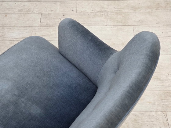 1970s, Danish 2-seater sofa, furniture velour, beech wood., 2 seaters, Velvet, Blue (photo 8 of 21)