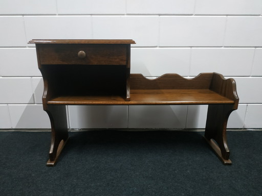 Ancien banc téléphonique en bois Table à plantes avec tiroir