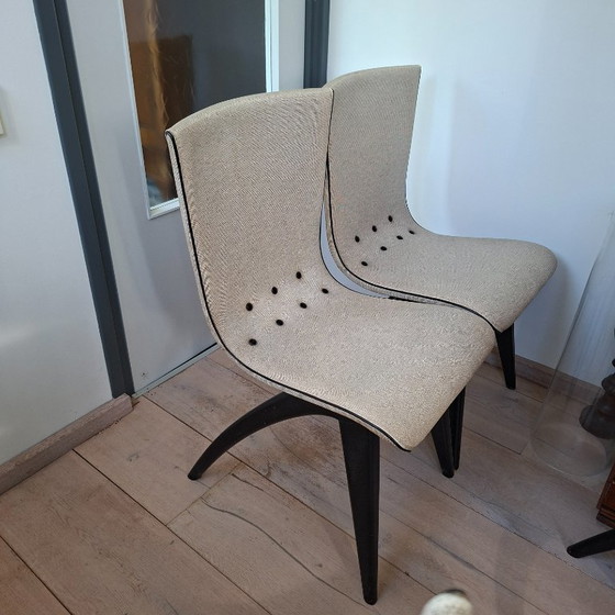 Mid Century Swing Chair Van Os Culemborg – Eetkamerstoelen, Textile, Wood (photo 5 of 6)