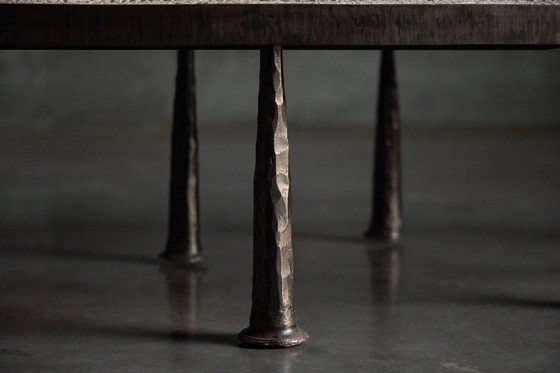 Image 1 of Thomas Serruys salontafel in brutalistische stijl, staal en steen, België, 2019