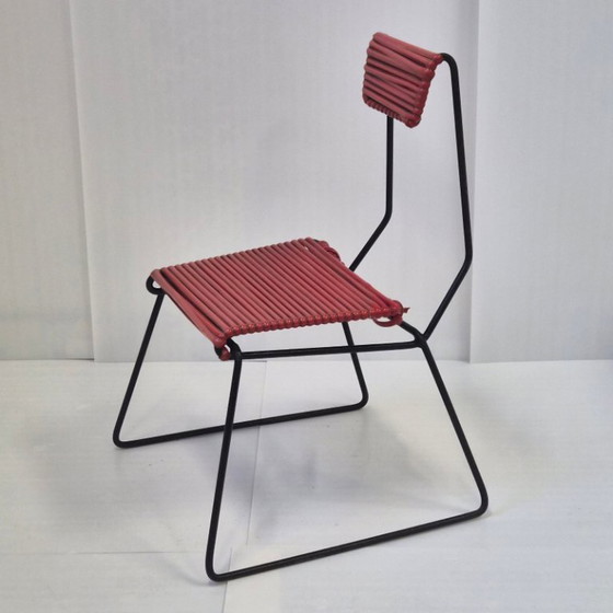 Image 1 of SET OF 3 VINTAGE 1950S METAL & PLASTIC SCOUBIDOU CHAIRS 50S ROCKABILLY