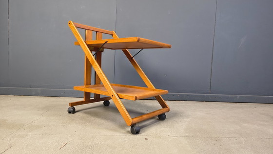 Image 1 of Chariot de service pliable en bois, style italien vintage, années 1980