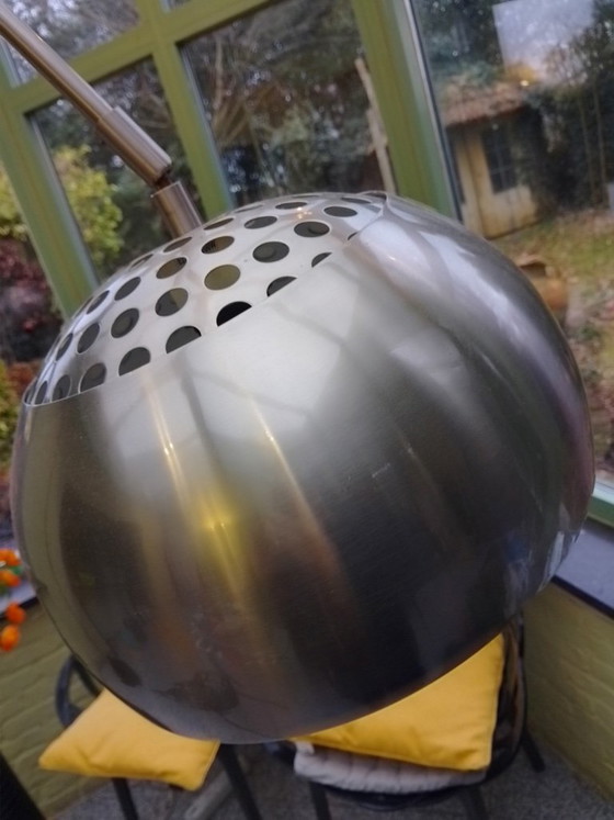 Image 1 of Lampe arc moderne chromée avec socle en marbre noir
