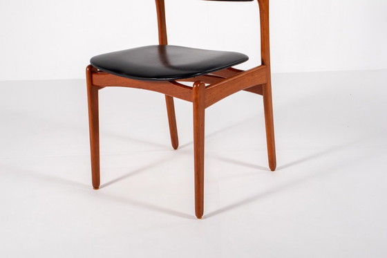 Image 1 of Set of 4 Mid-Century Danish Teak Dining Chairs with Black Skai Seats, 1960s