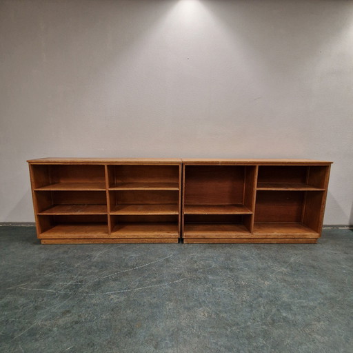 Set Van 2 Vintage Boekenkasten School Kast Wandkast