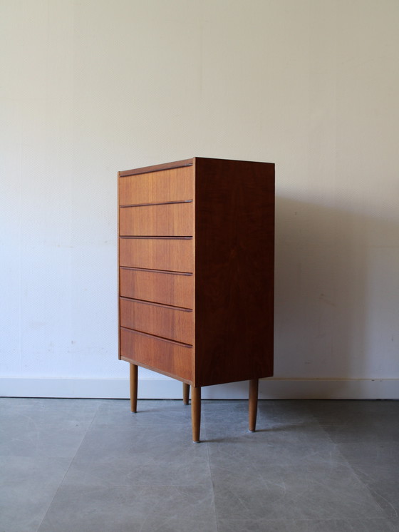Image 1 of Vintage Danish narrow chest of drawers in teak