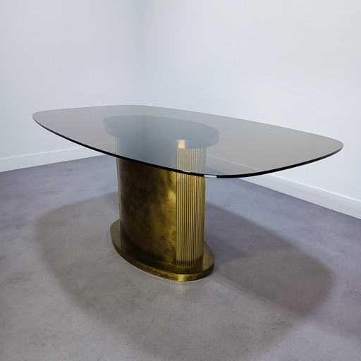 Belgochrom dining table with smoked glass top