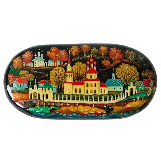 Image 1 of Ancienne boîte à pilules russe en laque peinte à la main Palekh