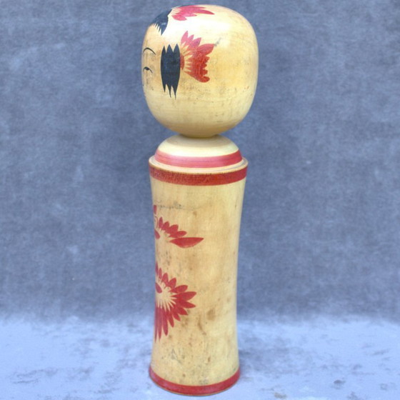 Image 1 of Authentic vintage handmade Japanese kokeshi doll 12.20 inch with floral decor 31 cm home decor signed collectible piece