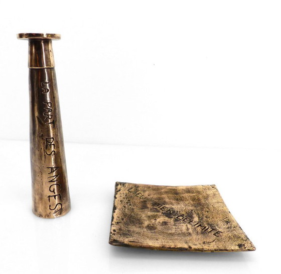 Image 1 of Brutalist bronze ashtray and candleholder set, France, circa 1980