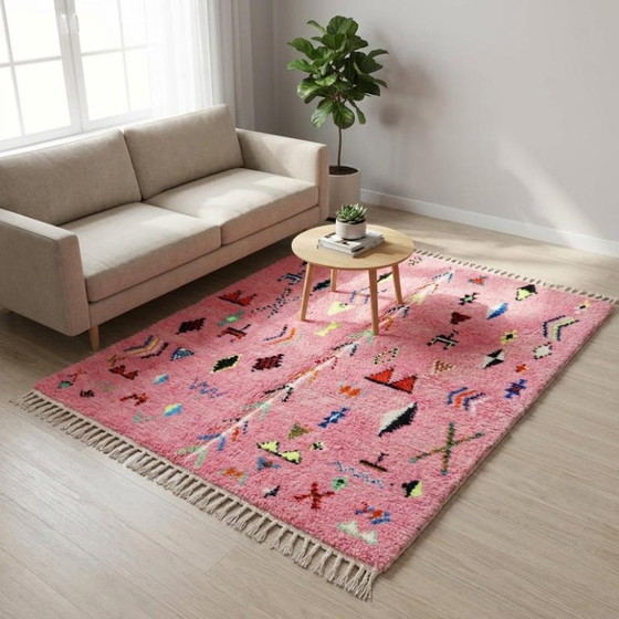 Tapis Marocain Rose Bérbere Fait Main 250cmx160cm – Tappeti, Cotton (photo 6 of 7)