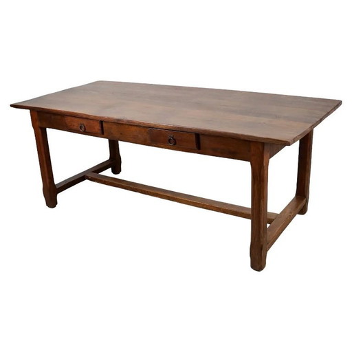 Early 20th-century French rustic country dining table made of oak and elm