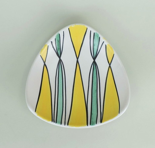 triangular 1950s bowl by steuler-keramik model no. 4100/2 with abstract decor