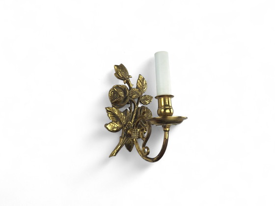 Image 1 of Antique brass wall candle holder stand Floral electric