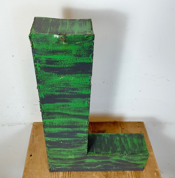Image 1 of Grande lettera L in ferro verde vintage per facciata, anni '70