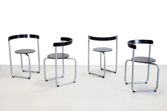 Sculptural Erik Magnussen Parken chairs for Paustian, 1980's – Magnussen (Erik), Dining chairs, polished steel (photo 2 of 7)