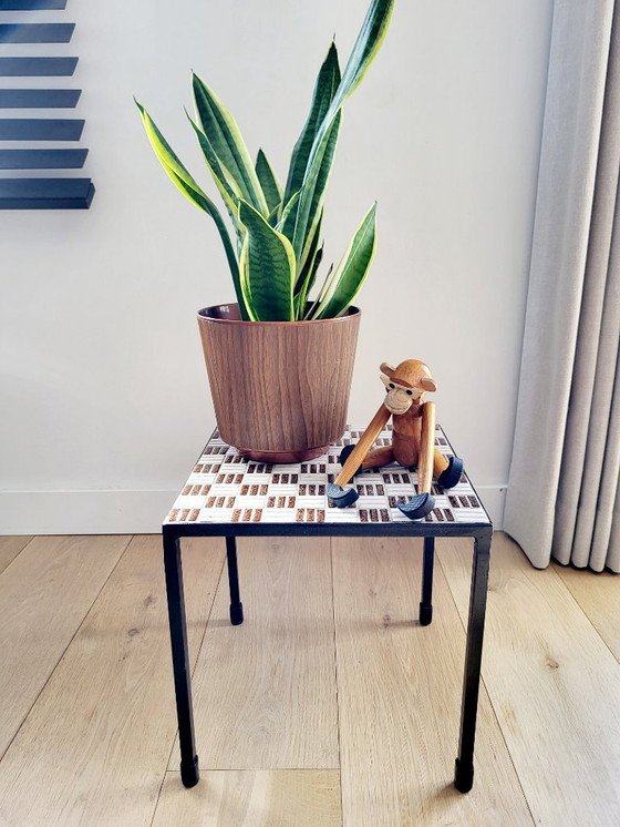 Image 1 of Tavolo vintage per piante con piano in mosaico piastrellato nei toni del marrone, anni '60