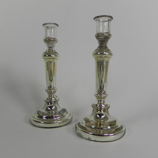 Set of 2 mercury silver candlesticks, circa 1900 (poor man's silver)
