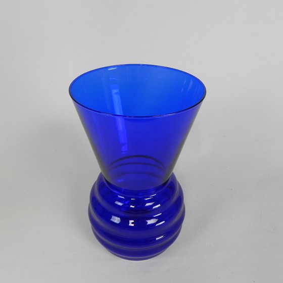 Image 1 of Art Deco vase with ribbed base, cobalt blue, 1930s