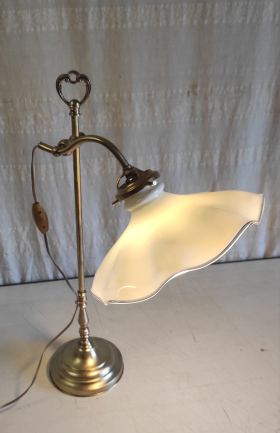 Image 1 of Articulated table lamp in brass and opaline glass - mid-20th century