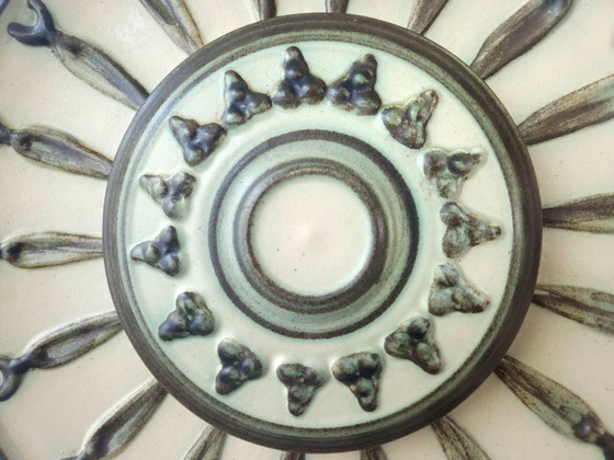 Image 1 of Keramieken vintage wandlamp, aardewerken brutalist wandlamp, groene en bruine aardetinten keramieken lamp