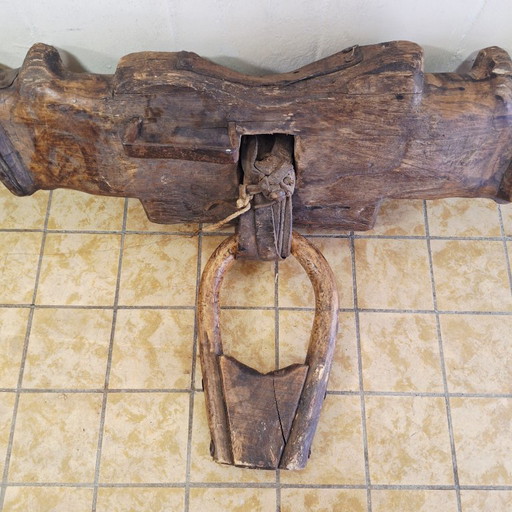 Objet décoratif mural vintage en bois de récupération / ornement / décoration murale