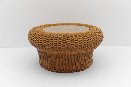 Image 1 of Round coffee table in rattan and glass, 1960s