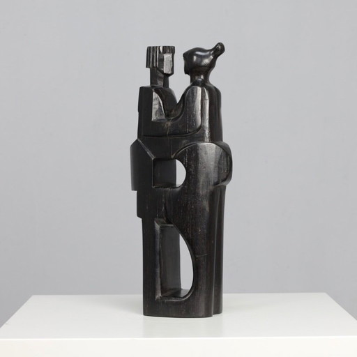 “Together” – Hand-Carved Wooden Sculpture by Jozef Kets, Belgium, 1971