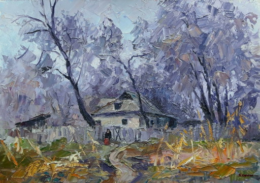 Origineel Olieverfschilderij Landelijk Landschap Dorpserf Oma's Huis