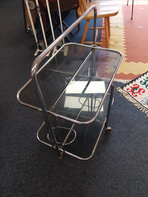 1 carrello bar Art Deco, cromato e a gas. Pieghevole.