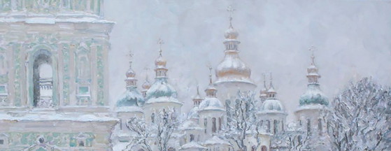 Original Oil Painting Winter Architecture Temple Snow Covered Church – Paintings & Drawings, Canvas (photo 3 of 5)