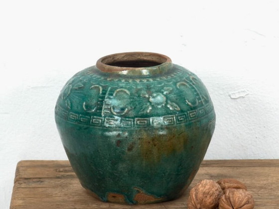 Vase chinois ancien en céramique vert émeraude (c.1820) #5 – Ceramic (photo 2 of 9)
