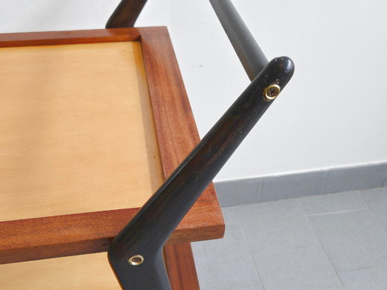 Image 1 of Vintage 1950s Rolling Bar Cart, Mahogany & Varnished Wood, 50s Rockabilly