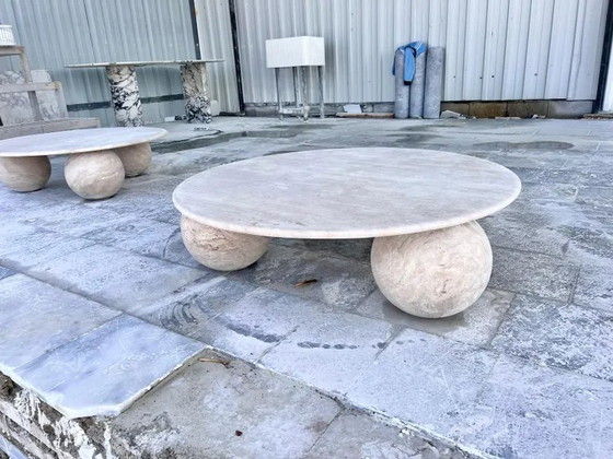 Image 1 of Travertine round coffee table