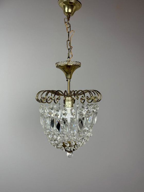 Image 1 of Lámpara de araña decorativa de cristal "fresa" de mediados de siglo, estilo Josef Frank, década de 1960